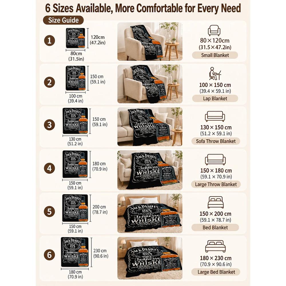Classic Jack Daniel'S Tennessee Whiskey Flannel Printed Blanket Thick Warm Throw Blanket For Living Room Kids Room Party Decor Holiday Gift