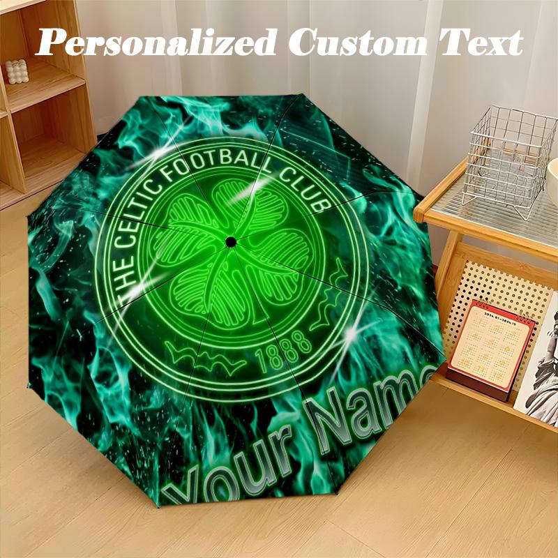 8 Rib Auto Folding Umbrella Celtic FC Print Custom Name Text Portable Rain Gear