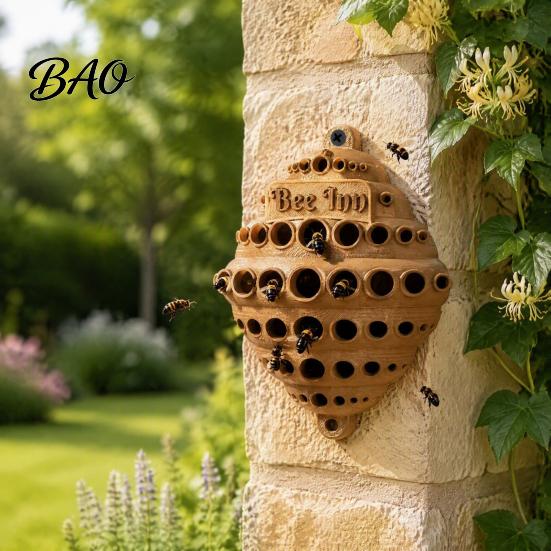 Wall Mounted Bee House Wall-Mounted House, Outdoor Pollinator Shelter, Honeycomb Design Weather Resistant Nesting Box Plastic Hotel for Solitary Bees,
