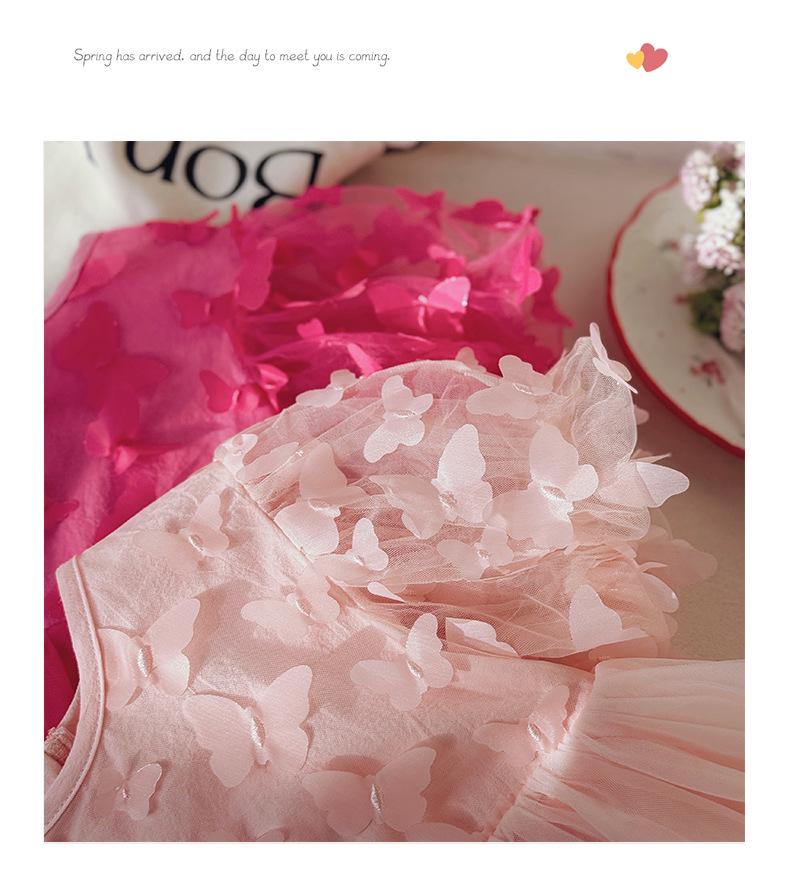 Girl's Tulle Princess Dress with Butterfly Puff Sleeves