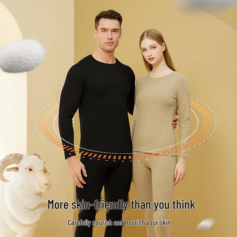 Women's Cashmere Silk Warm Underwear Set: Dual-Sided Brushed Pants & Top for Waist and Abdomen Support.