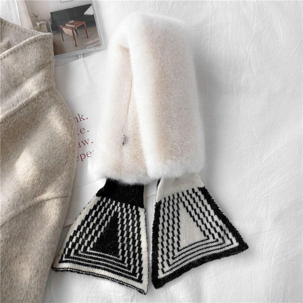 Faux Rabbit Fur Neck Scarf Thicken Plush Scarf Cute Neck Warmer  Cold Weather