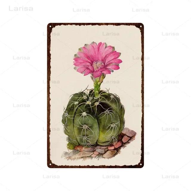 Vintage Floral Metal Plaque  Green Plants  Cactus Tin Sign  Wall Decoration for Garden Kitchen Living Room  Iron Painting Home D