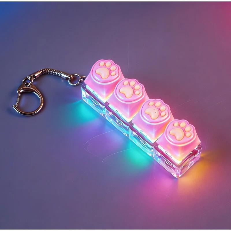 LED Light Cat Paw Keyboard Keychain Portable Stress Relief Fidget Toy Desktop Accessory for Office Decor Anti-Anxiety Small Gift