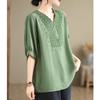 T-shirt in Cotone e Lino Taglia Grande per Donna, Nuovo Stile Estivo Retro Ampio Manica Sette Pollici Top