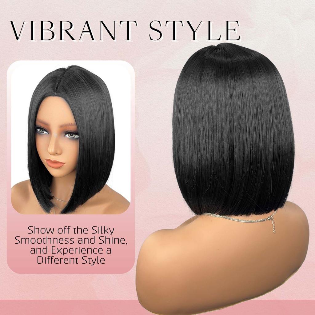 Women Bob Straight Hair Wig with Middle Part No Bangs Made of Heat-Resistant Synthetic Fiber Suitable for Daily Wear and Parties