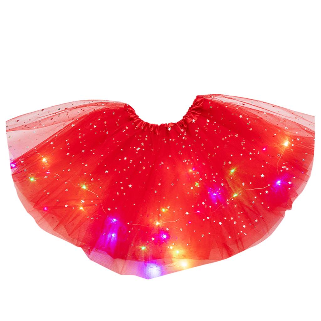Kids Girls Baby Sequin  Skirt LED Light Up Pettiskirt Ballet Clothes