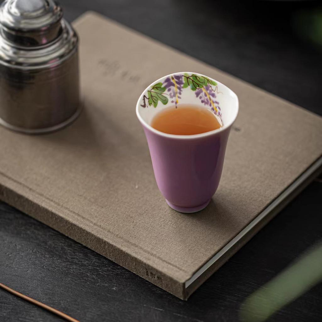 Aesthetic Cups Teacup Tea Pair Pure Hand-painted Purple Peony Small Master Cup Ceramic Cup For Tea Kungfu Tea Set Puer Tea Gift
