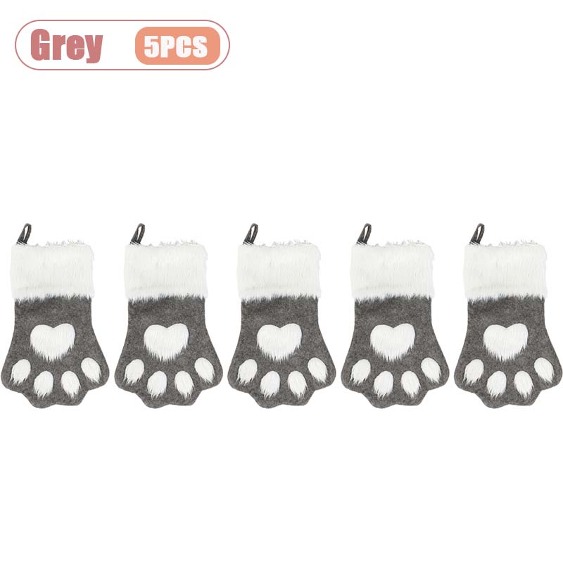 Christmas Tree Hanging Stockings Dog Paw Design Plush Long Hair Xmas Stocking Holiday Gift Bag Decoration Party Ornament