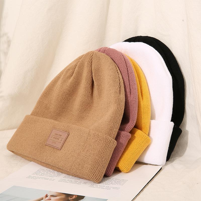 New Autumn/Winter 1980 Label PVC Knit 6-Panel Common Front Logo Seamless Fusing Adult Women's Beanie Hat Warm Casual Outdoor