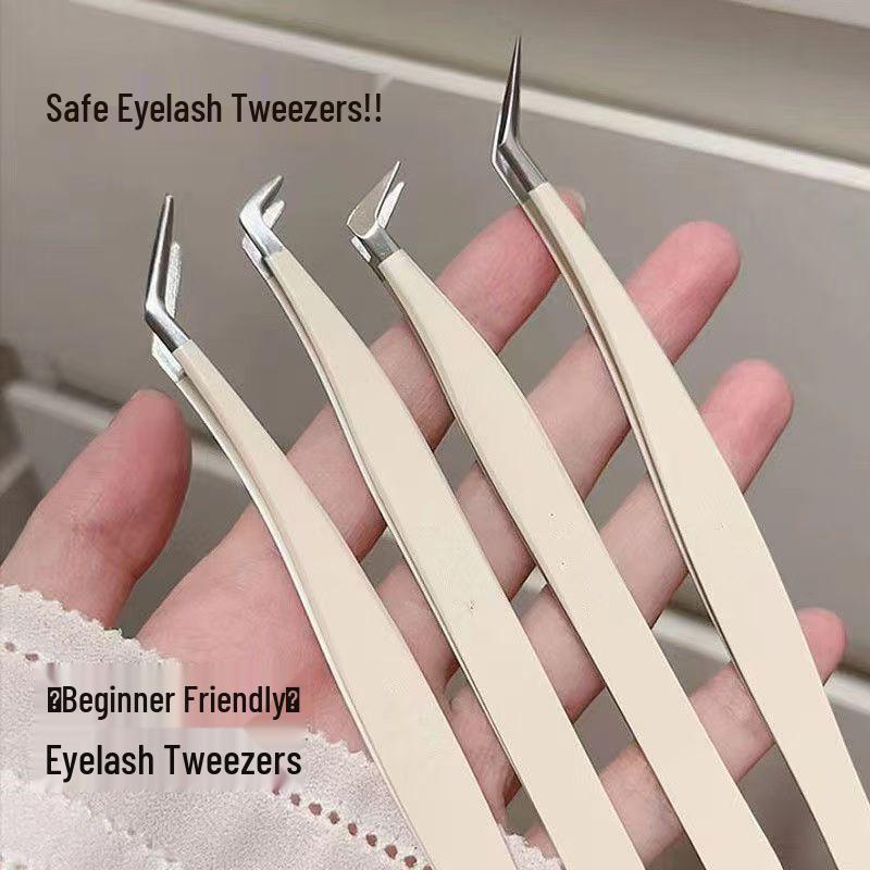 High Precision Stainless Steel Eyelash Extension Tweezers Set - Blooming Golden Feather Design