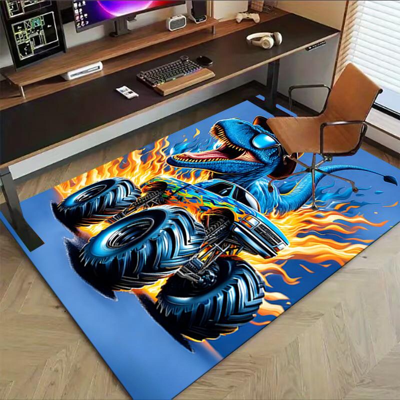 1PC Dinosaur Monster Truck Non-Slip Floor Carpet Compatible for Office&Living Room&Dining room - Flat-Weave Machine- Soft & Pattern-E325
