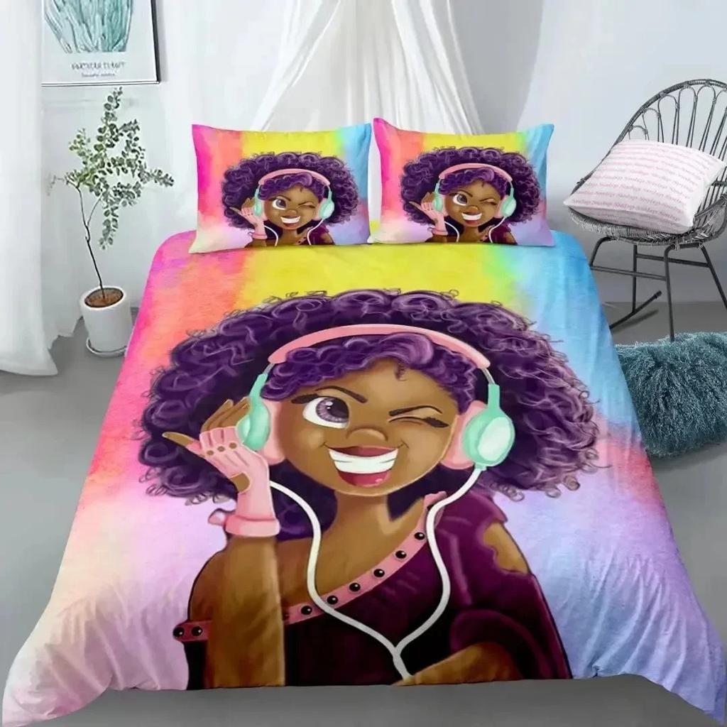 Single-Sided Printed Warm Comforter Beding Sets, Comfortable Bedspreads, with Soft Fabric Duvet Beding, American Girl, Birthday Gift, King, 3Pcs