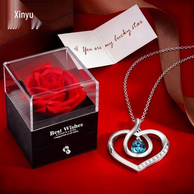 Ewige Blume Geschenkbox mit Herz-Tropfen-Halskette – Perfekt für Frauen zu Weihnachten oder zum Valentinstag