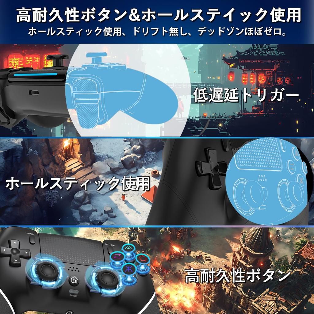 Sungale PS4 Controller 2025 Upgraded with Back Bluetooth Macro 1000mAh Compatible with Headphone Hole PC 16 Hours of Continuous Japanese Instruction