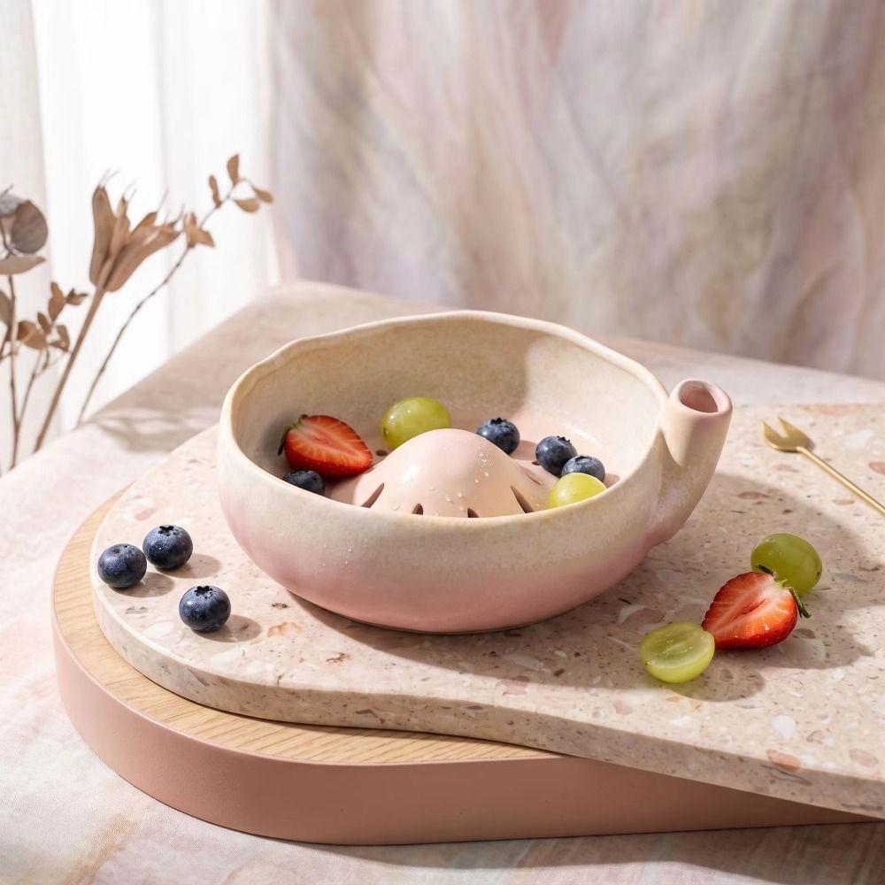 Self-Spinning Ceramic Berry Colander Bowl Easy-clean Berry Swirling Rinse Basin  For Fruits