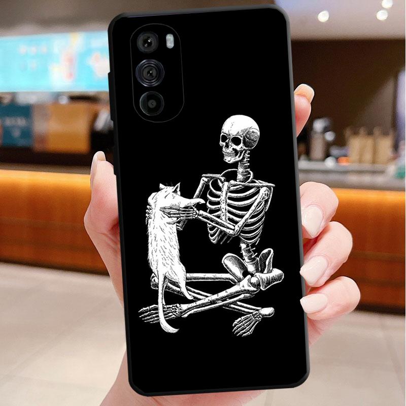 Phone Case For Motorola Edge 50 40 Pro 60 50 40 30 Ultra Neo Fusion Moto G85 G72 G53 G54 G84 G13 G32 Cartoon Skeleton Skull Cat