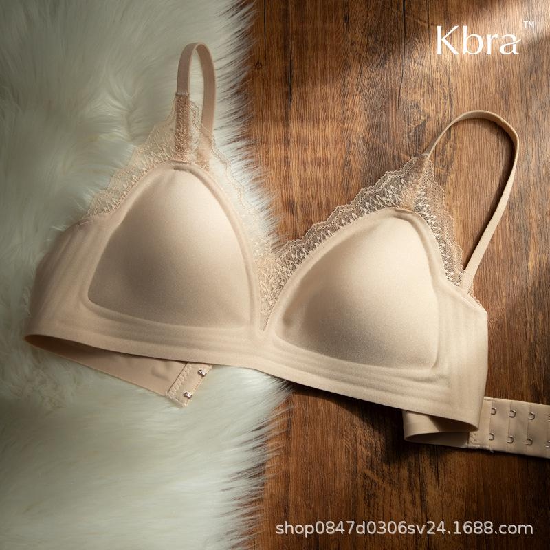 French Triangle Cup Underwear Women's Small Breasts Gathered Thin No Steel Rim Sexy Lace Edge Jelly Strip No