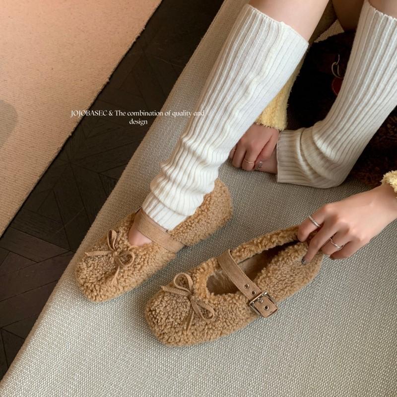 Beautiful! Mao Mao Shoes Women's 2025 New Bow Flat Bottom Thickened Mary Jane Fleece Warm Lamb Mao Shoes