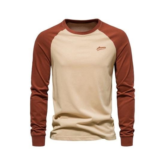 

Осень-зима Мужской топ-топ Slim Fit Рукав реглан Лоскутное О-образный вырез S хаки