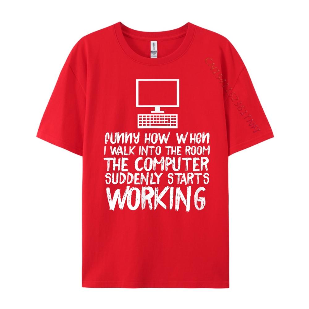 Funny Computer Starts Working Information Technology It Grey Shirt Graphic Tee Men Clothes Casual Cotton Tops S