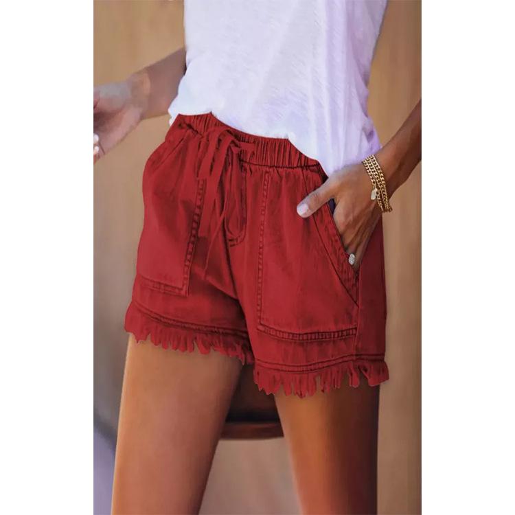 Women s Summer Elastic Waist Drawstring High-Waist Slimming Denim Shorts 2XL