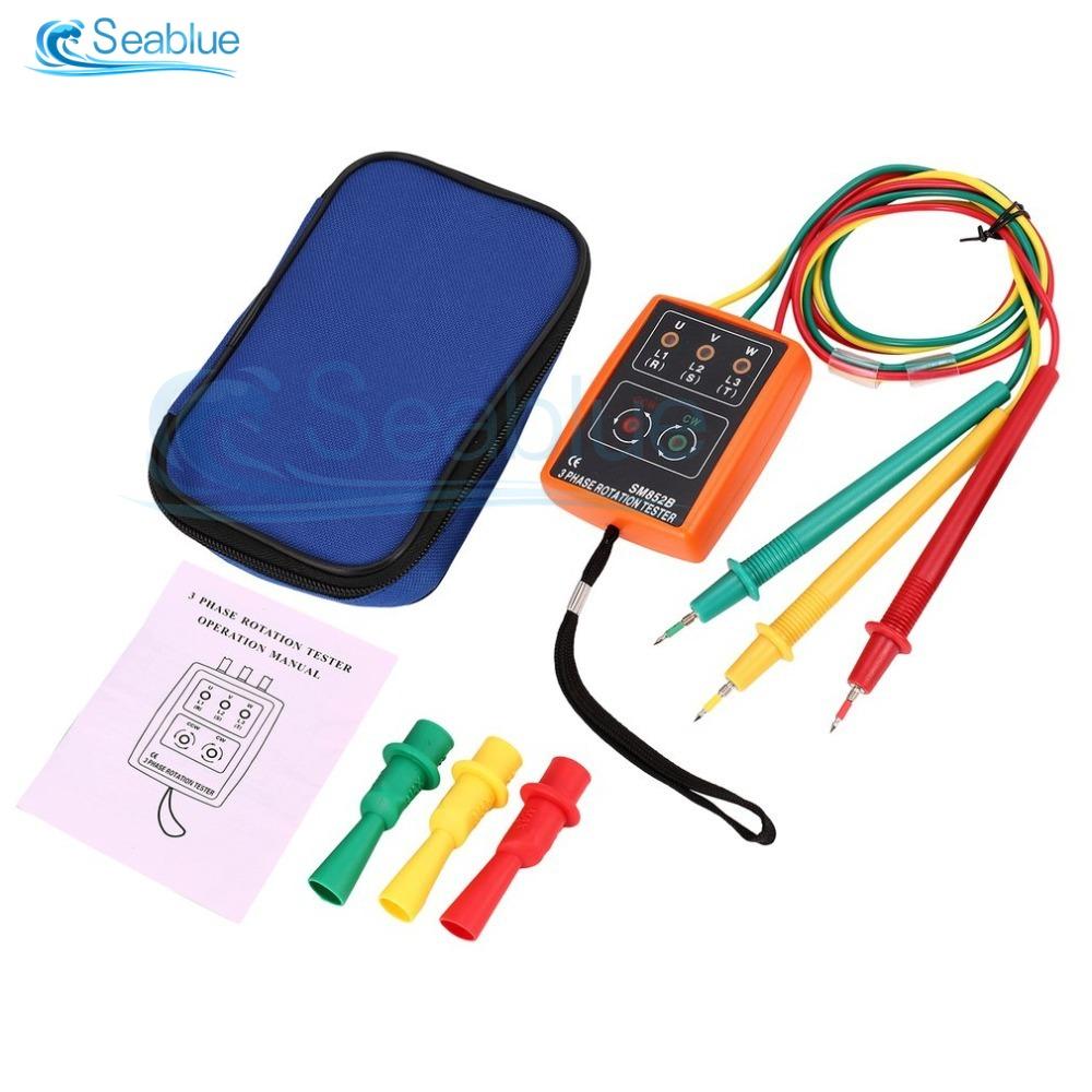 60-600V AC Smart Digital LED Three 3 Phase Rotation With LED Indicator Tester Detector Meter SP8030/SM852B With Portable Pouch