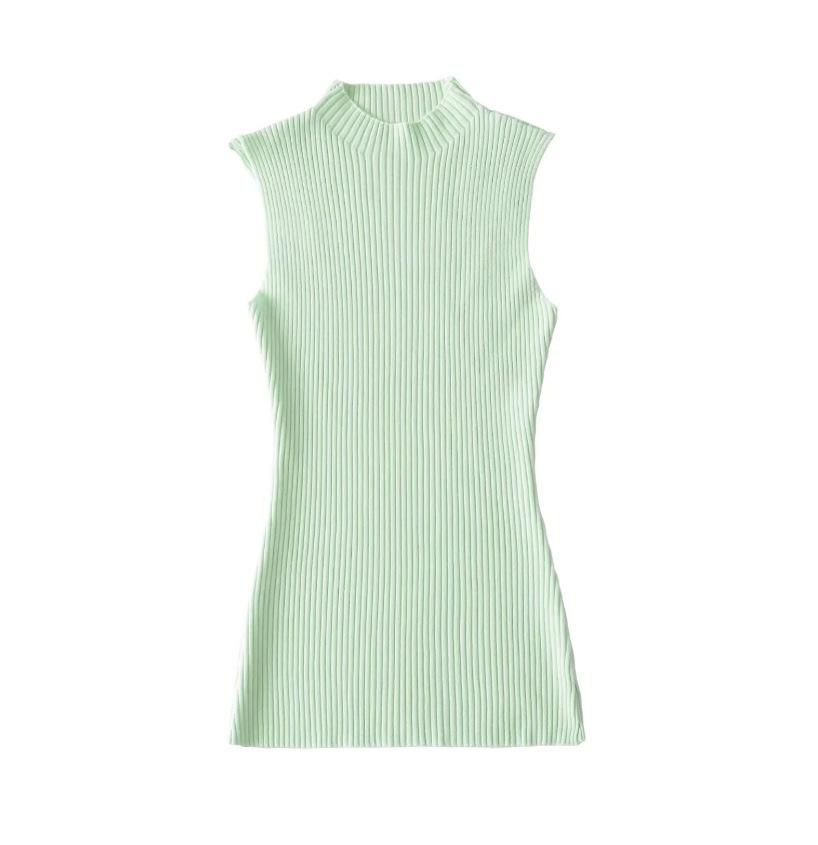 

Women s French Green Knit Vest - Slimming Sleeveless Camisole with Half-High Neck Medium зелений