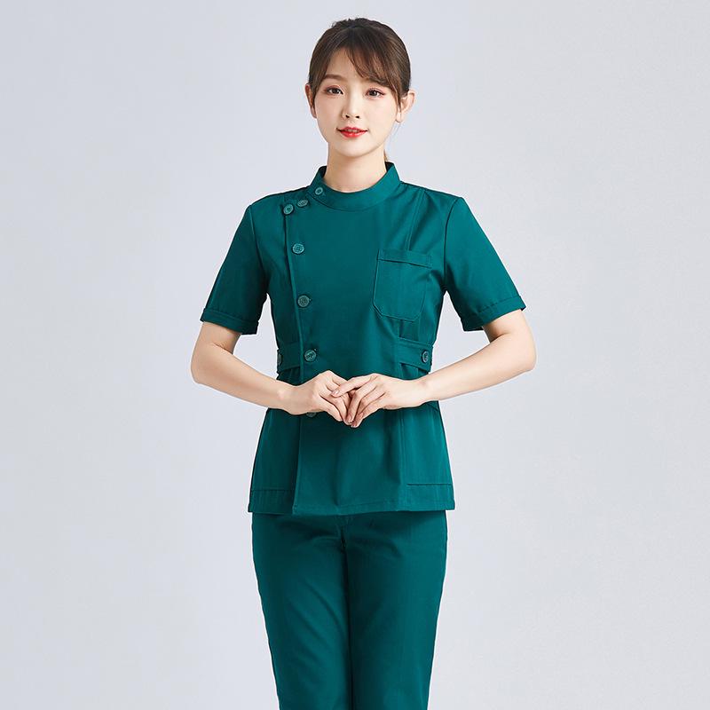 Women's Short Sleeve & Long Sleeve Dark Green Nurse Uniform Set