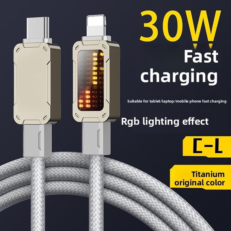 Apple Lightning And Typec Fast Charging Data Cable With Rgb Breathing Light For Tablets And Smartphones