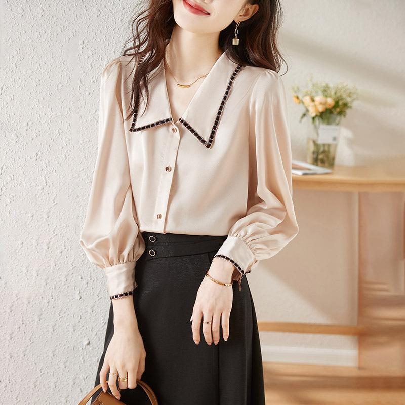 Chiffon shirt for women, spring and autumn 2026 new fashion casual long-sleeve gentle style blouse S абрикосовый