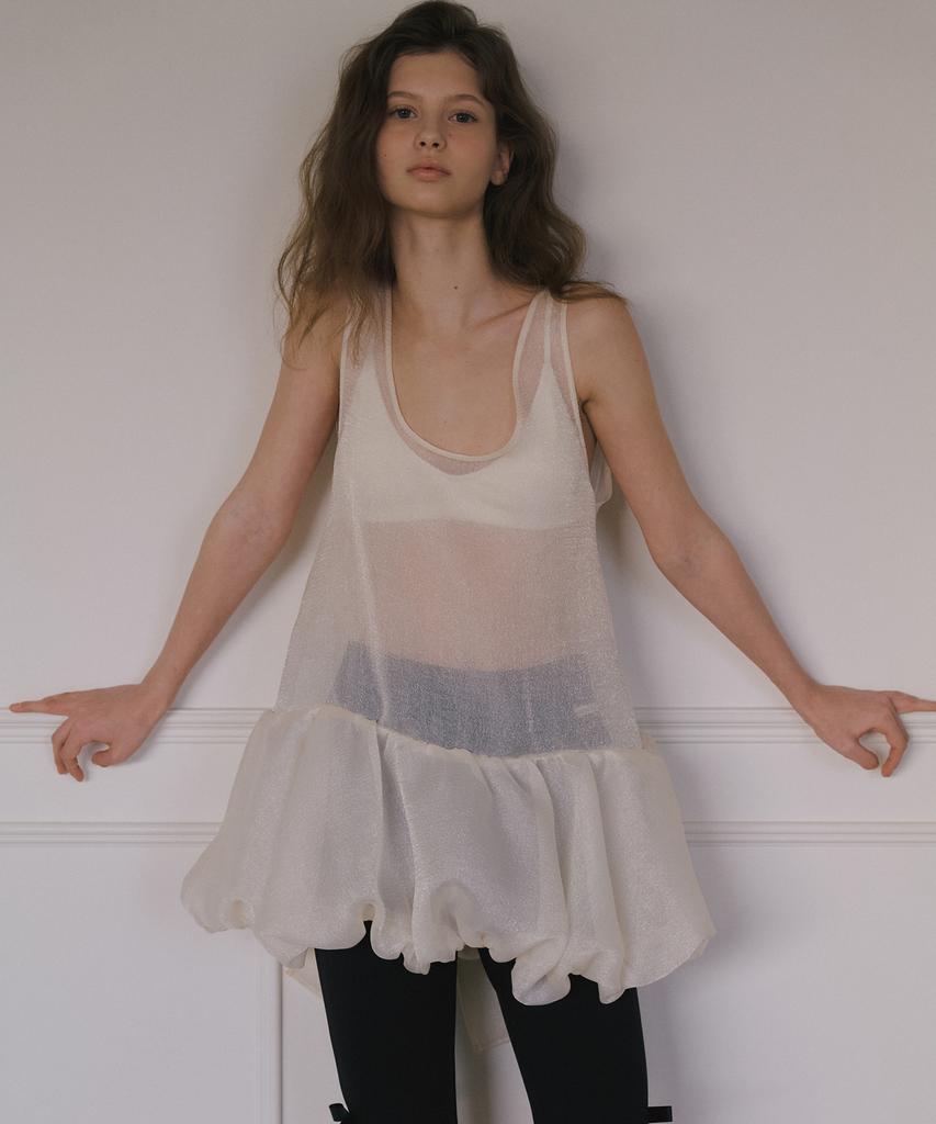 Obeodyupeulleeo Organza Balloon Mini Dress_Cream