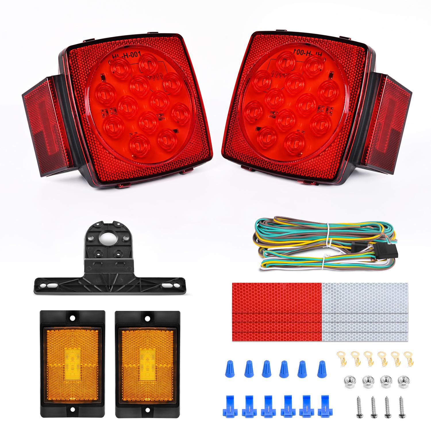 Nilight 2PCS Square LED Trailer Light Kit Low Profile Submersible IP68 Stop Turn Tail Side Marker License Lamps for 12V Utility Boat Camper RV Trucks