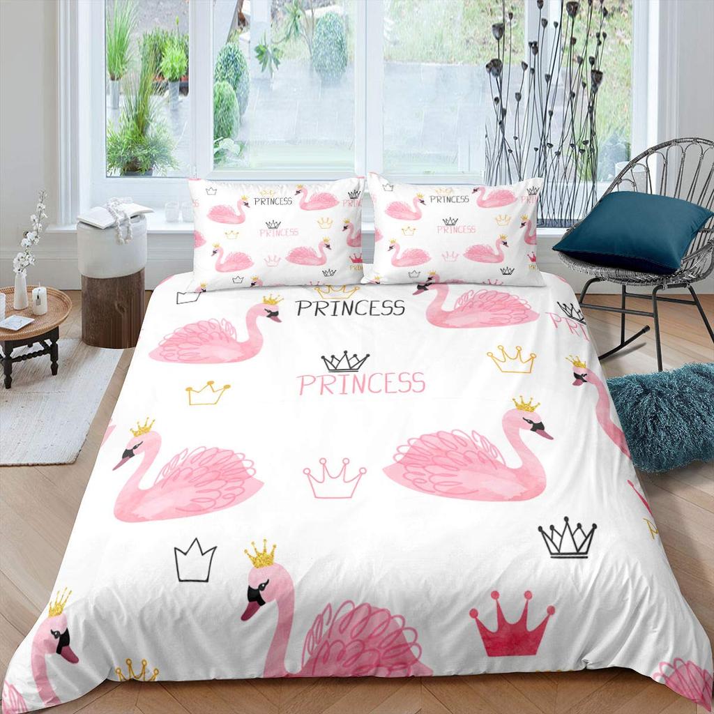 Swan Bedding Collection Romantic Flowers Duvet Cover King Birds Wildlife Quilt Cover For Couple Lady Man Wedding Festival Party Decor
