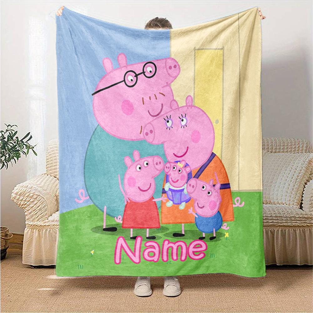 Custom Name Peppa Pig Theme Printed Blanket - Perfect for Couch, Bed, Travel & Outdoor Use | Machine Washable, Cozy & Durable.