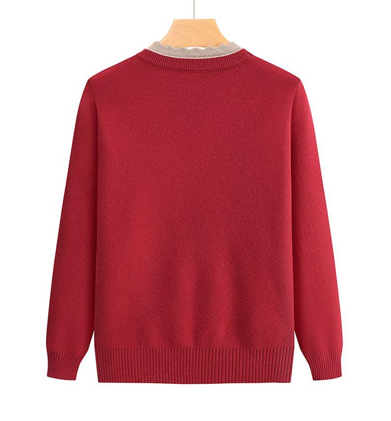 Women's Round Neck Printed Sweater Autumn Winter Rhinestone Plus Size Pullover Knitwear Loose Knit Top