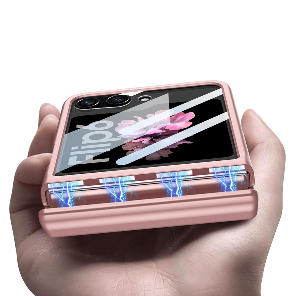 Samsung Folding Zflip6 Mobile Phone Case Anti Fall Magnetic Suction Folding Large Window Fashionable Matte All Inclusive Protective Case