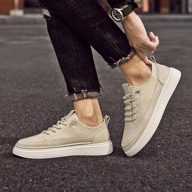 Classic Men's Antiskid Vulcanize Shoes Male Comfortable Sneakers Genuine Leather Men Casual Shoes High Quality Fashion Flats Men