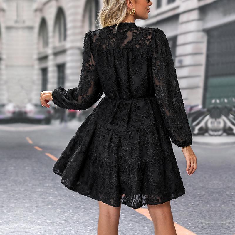 European and American Elegant Retro Lace Long Sleeve Dress - Multicolor Spring & Autumn Style