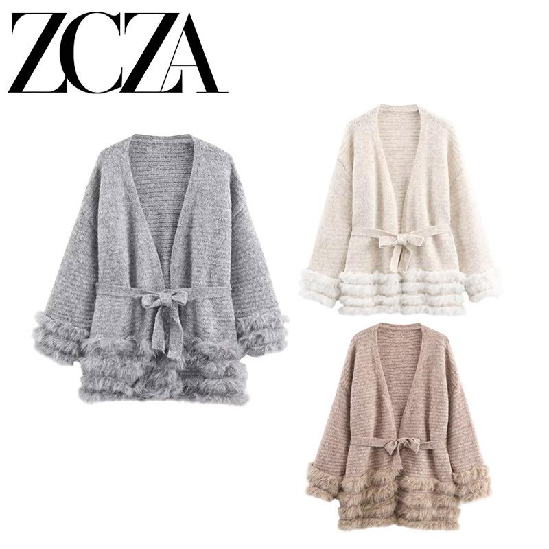 European and American style, new women's fashion, versatile, cross-border belt furry knit cardigan