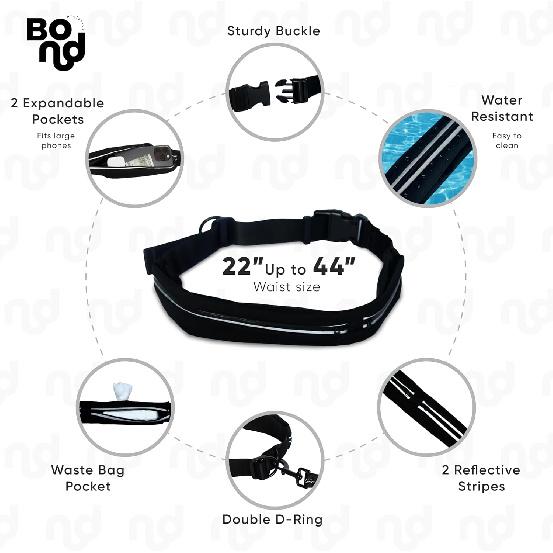 Bond Dog Running Leash Hands Free with Pouch, Hands Free Leash for Large Dogs, Pet Lead Running Belt for Walking & Canicross Belt, Includes Waist