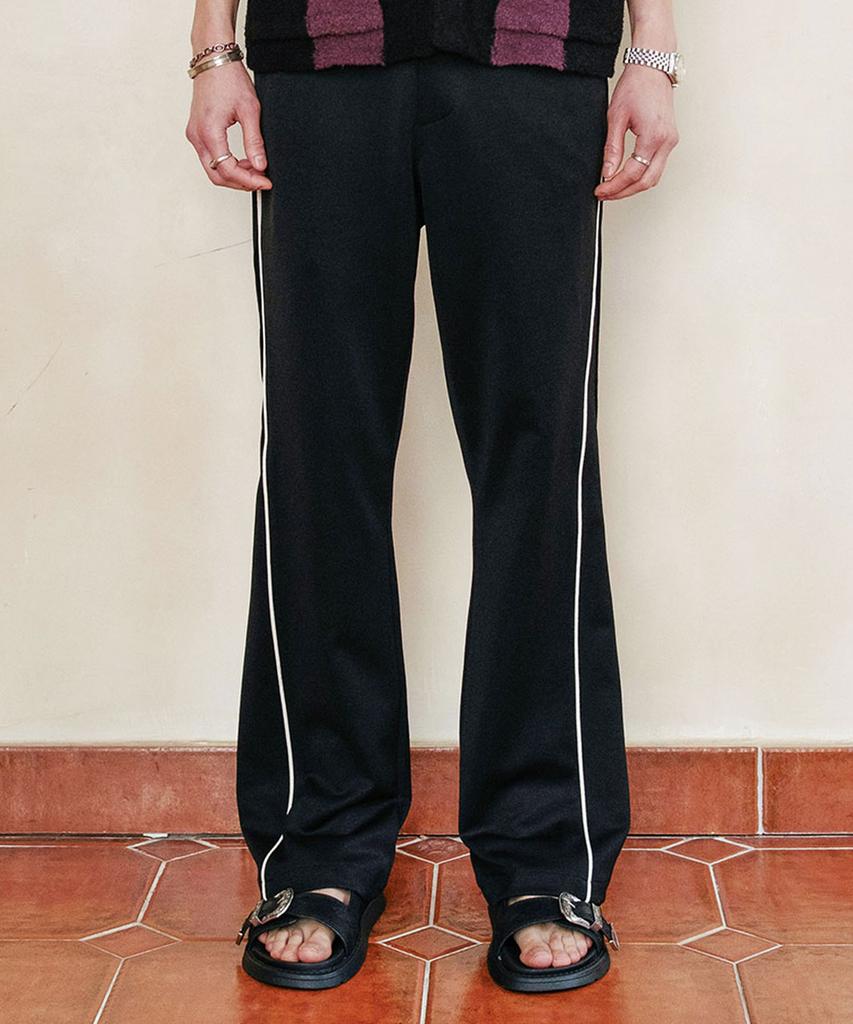 MEN IN JUNGLE Curved Piping Line Bootcut Track Pants - Black