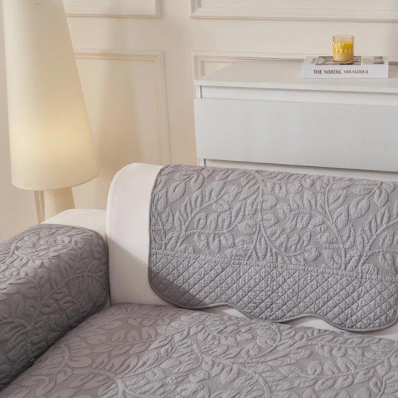 Pure Cotton Embroidered Wave Edge Sofa Cushion Four Seasons Universal Anti Slip Seat Cushion Simple Dustproof Couch Cover Cloth