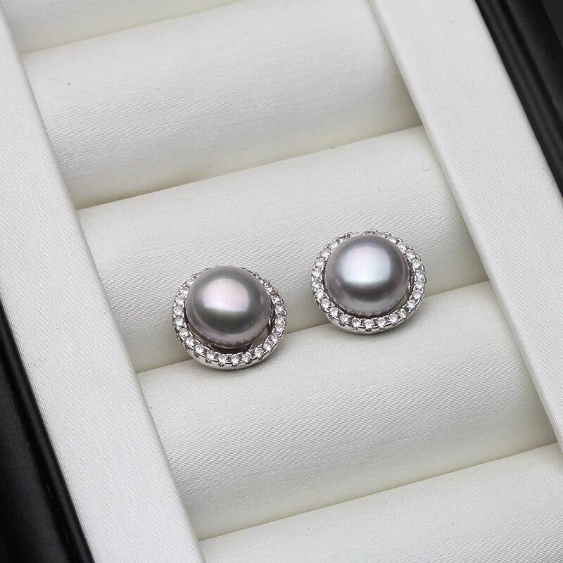 Real Pearl Stud Earrings For Women,White Freshwater Natural Pearl Earrings Wedding Jewelry 925 Silver