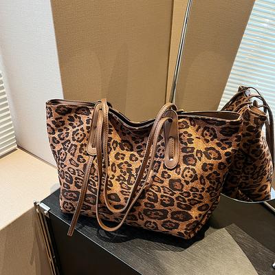 Large Capacity Commuter Shoulder Bag, High-End Underarm Bag, Retro Fashion Leopard Print Tote Bag For Women