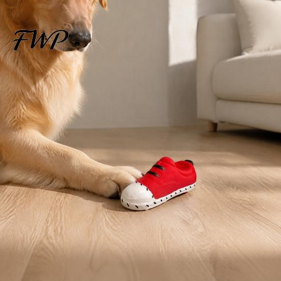 Natural Rubber Dog Toys for Aggressive Chewers Cartoon Shoe Squeaky Toy, Funny Sneaker Shape Chew Toy Soft Elastic Teething Dogs Small Medium