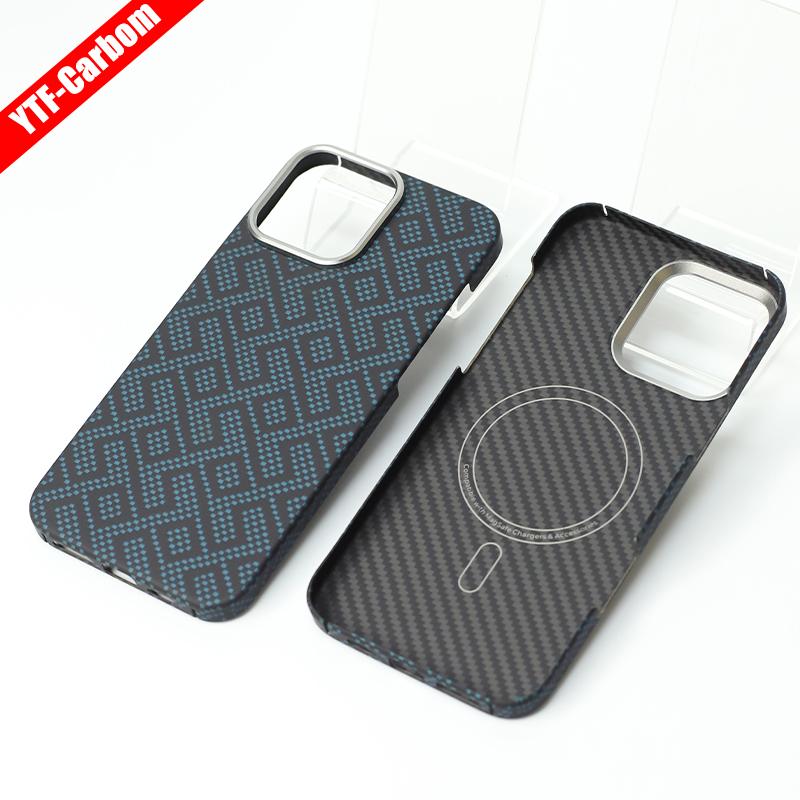 YTF-Carbon for iPhone16Promax Carbon Fiber Mobile Phone Case Aramid Fiber Magnetic 16Pro Protective Case Business 16plus