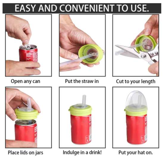 Soda Can Lids with Straw Tight Seal Reusable Can Covers BPA-Free Can Cap