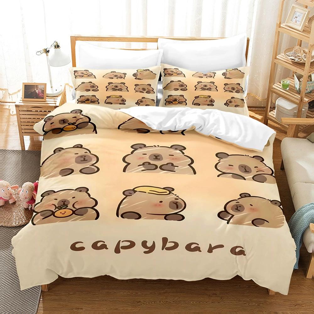 Capybara Bettwäsche Set Luxus Anime Capybara King Size Bettbezug Kissenbezug Kinderzimmer Niedlicher Bettbezug Kissenbezug Kinder Geschenk