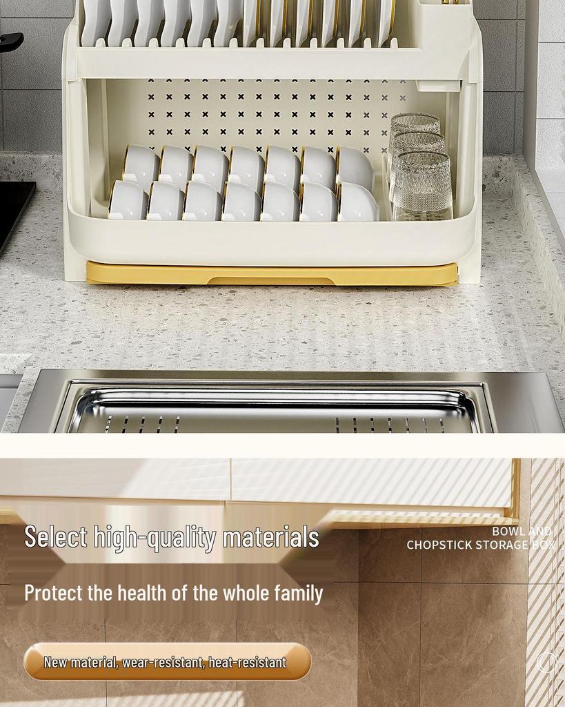 Plastic Kitchen Bowl and Chopstick Storage Rack with Lid for Tableware Draining